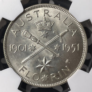 1951 Australia Golden Jubilee 1 Florin NGC MS64 Lot#MK106 Silver! Choice UNC!