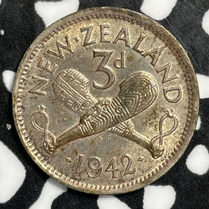 1942 New Zealand 3 Pence Threepence Lot#E3831 Silver! High Grade! Beautiful!