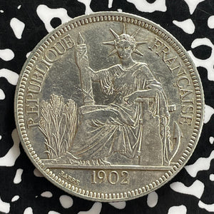 1902-A French Indo-China 1 Piastre Lot#JM0216 Silver! Nice Detail, Old Cleaning