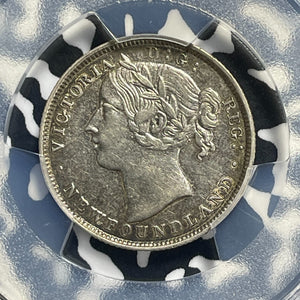 1873 Newfoundland 20 Cents PCGS AU50 Lot#G970 Silver! Key Date!