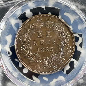 1885 Portugal 20 Reis PCGS MS63BN Lot#G924 Choice UNC! Gomes#L1.07.04