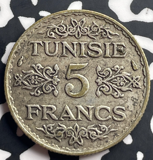 AH 1355 (1936) Tunisia 5 Francs Lot#T8980 Silver!