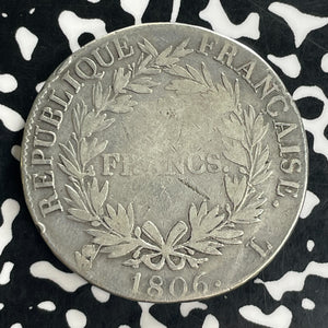 1806-L France Napoleon 5 Francs Lot#JM0093 Large Silver!