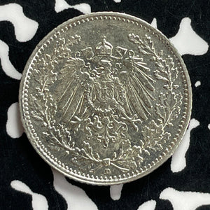 1912-D Germany 1/2 Mark Lot#JM9897 Silver! High Grade! Beautiful! Key Date!