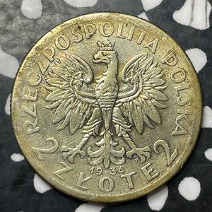 1934 Poland 2 Zlote Lot#E6557 Silver!