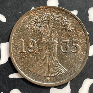 1935-F Germany 1 Pfennig Lot#E7655 High Grade! Beautiful!