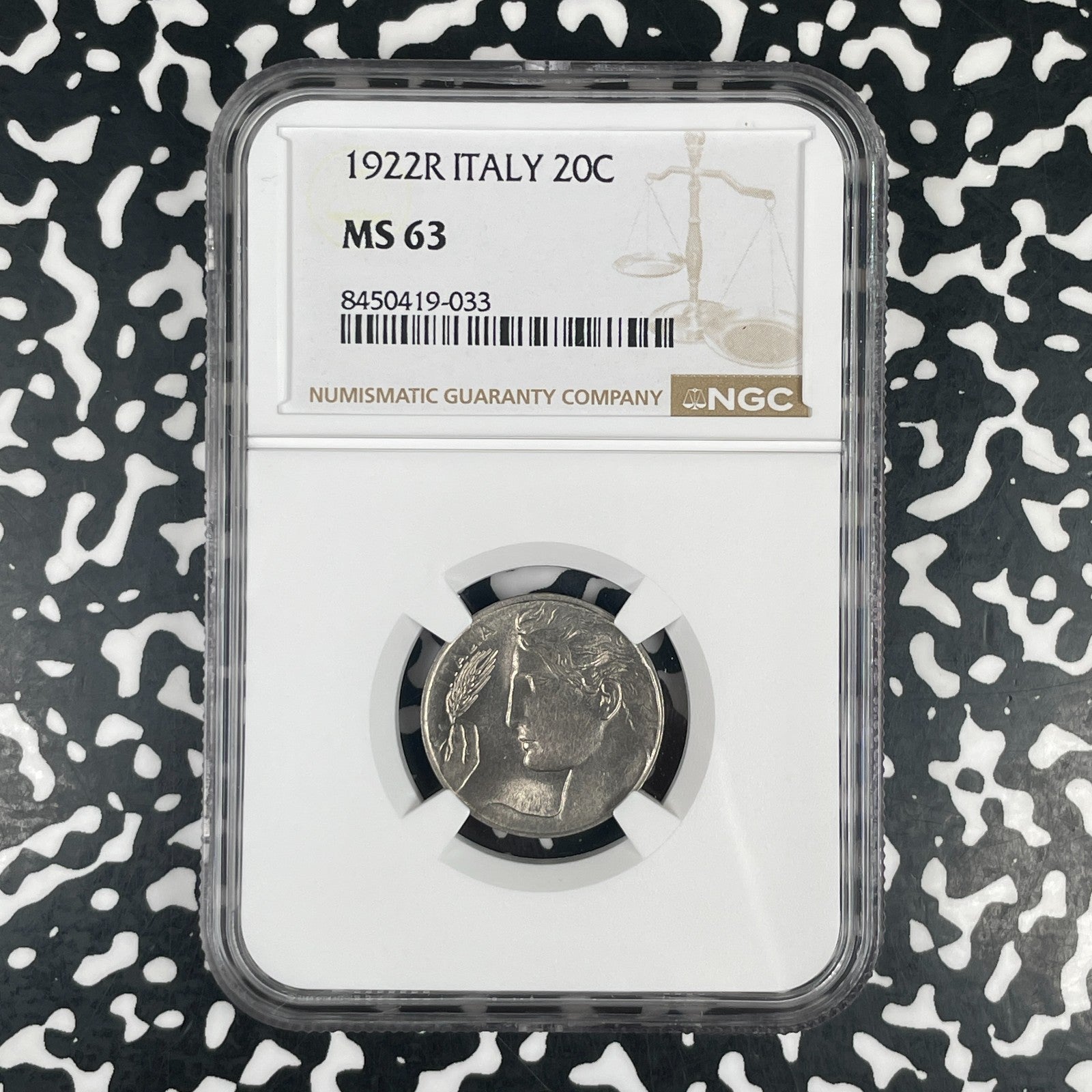 1922-R Italy 20 Centesimi NGC MS63 Lot#G3723 Choice UNC!