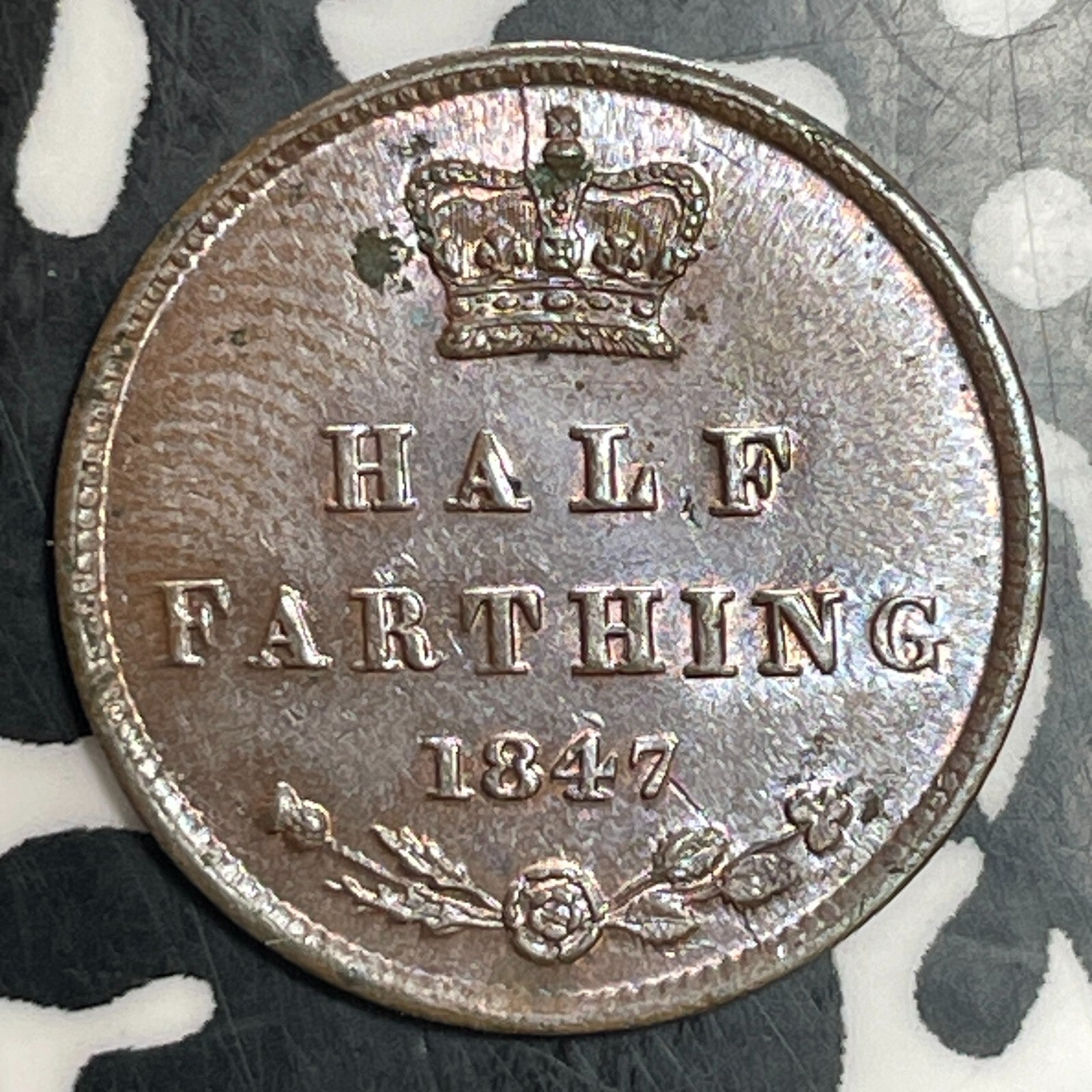 1847 Great Britain 1/2 Farthing Half Farthing Lot#T3595 Beautiful Detail, Spots