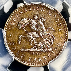 1902 G.B. Edward VII Coronation 1/2 Farthing PCGS MS65BN Lot#G9824 Gem BU!