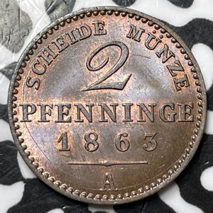 1863-A Germany Prussia 2 Pfennig Lot#D7319 High Grade! Beautiful!