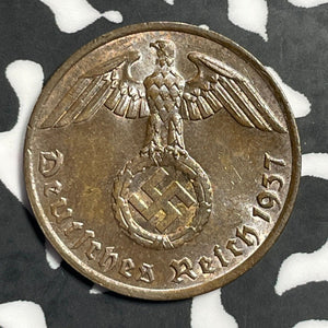 1937-F Germany 1 Pfennig Lot#E6664 High Grade! Beautiful!