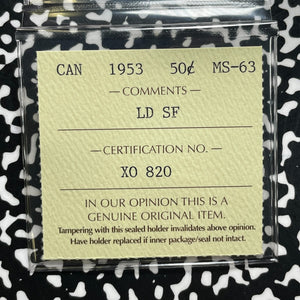 1953 Canada 50 Cents ICCS MS63 Lot#OV1603 Silver! Choice UNC!