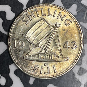 1943-S Fiji 1 Shilling Lot#T6013 Silver! High Grade! Beautiful!
