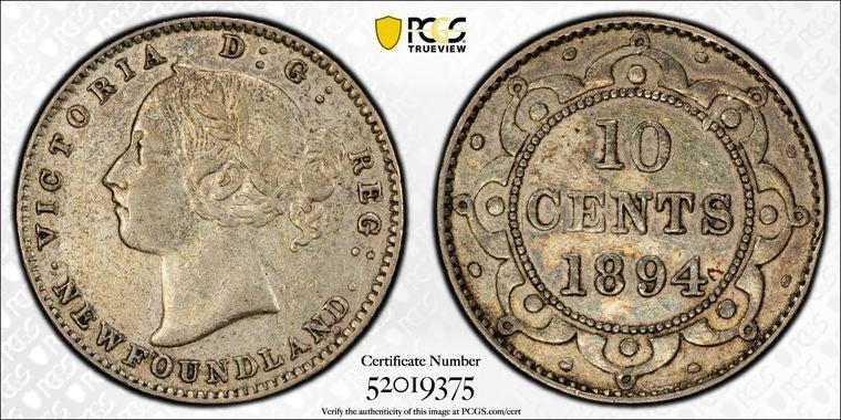 1894 Newfoundland 10 Cents PCGS XF40 Lot#G1514 Silver! Obverse 3