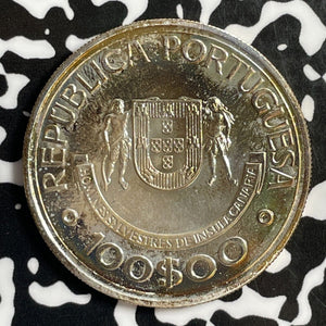 1989 Portugal 100 Escudos Lot#E1037 Silver! Proof! KM#646a, Canary Islands