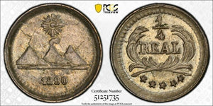 1890 Guatemala 1/4 Real PCGS MS64 Lot#G9251 Silver! Choice UNC!