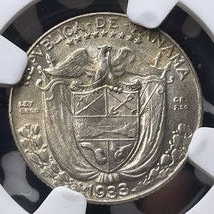 1933 Panama 1/10 Balboa NGC AU58 Lot#G9001 Silver! Key Date!