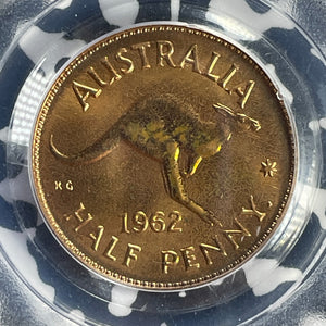 1962-(P) Australia 1/2 Penny PCGS PR65RD Lot#G861 Gem BU! Proof! 1,064 Minted
