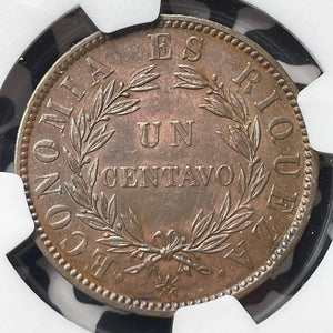 1853 Chile 1 Centavo NGC AU58BN Lot#G8814