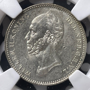 1849 Netherlands 25 Cents NGC MS62 Lot#G9057 Silver! Nice UNC!