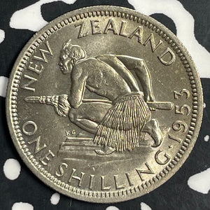 1953 New Zealand 1 Shilling Lot#T0745 High Grade! Beautiful! Key Date!