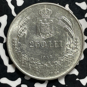 1939 Romania 250 Lei Lot#JM9977 Silver! High Grade! Beautiful!