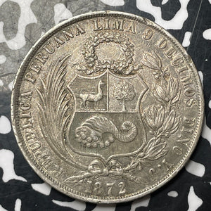 1872-YJ Peru 1 Sol Lot#JM8589 Large Silver! Nice!