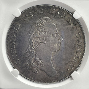 1776-OL Sweden 1 Riksdaler NGC AU55 Lot#G815 Large Silver! DAV-1735 Large Cross