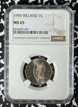 1959 Ireland 1 Shilling NGC MS65 Lot#G252 Gem BU!