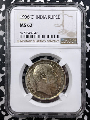 1906 India 1 Rupee NGC MS62 Lot#G9120 Silver! Nice UNC!