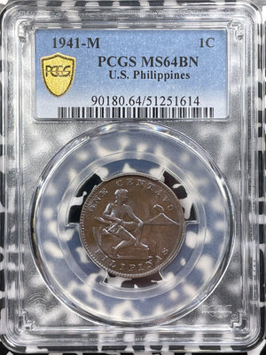 1941-M U.S. Philippines 1 Centavo PCGS MS64BN Lot#G9202 Beautiful Toning!