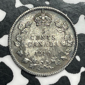 1910 Canada 5 Cents Lot#JM9506 Silver! High Grade! Beautiful! Pointed Leaves