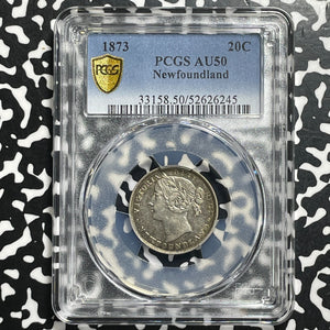 1873 Newfoundland 20 Cents PCGS AU50 Lot#G970 Silver! Key Date!