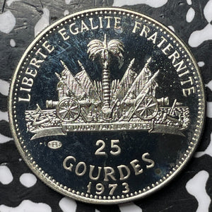 1973 Haiti 25 Gourdes Lot#D7312 Silver! Proof! Colombus