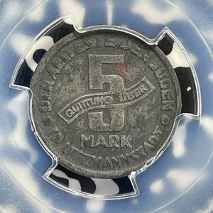 1943 Poland Lodz Ghetto 5 Mark PCGS Environment. DMG-AU Detail Lot#G1021 KM#Tn2a
