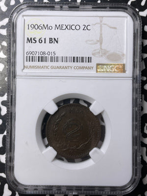 1906-Mo Mexico 2 Centavos NGC MS61BN Lot#G9045 Nice UNC!