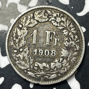 1908 Switzerland 1 Franc Lot#E8265 Silver!