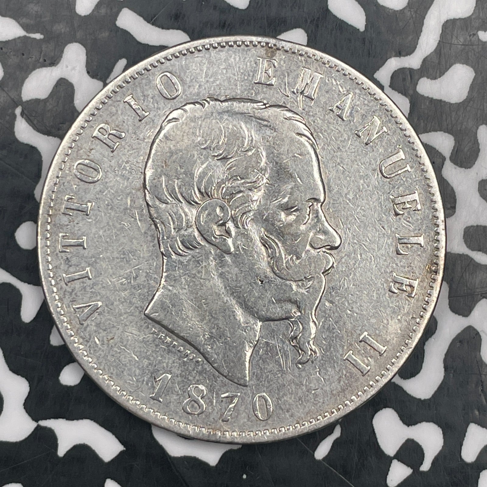 1870-M Italy 5 Lire Lot#JM2314 Large Silver!