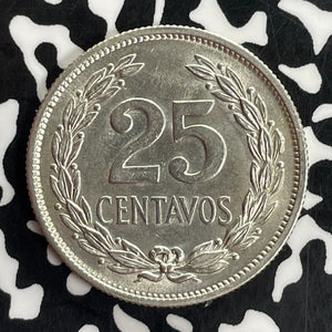 1944 El Salvador 25 Centavos Lot#C1055 Silver! High Grade! Beautiful!