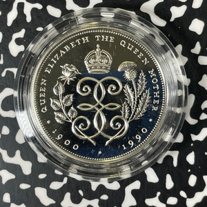 1990 G.B. Queen Mother 90th £5 Pounds Lot#B2540 Silver! Proof! W/ Box & C.O.A.