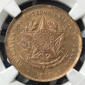 1889 Brazil 20 Reis NGC MS64RB Lot#G8419 Choice UNC!