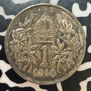 1914 Austria 1 Corona Lot#T2515 Silver! Nice!