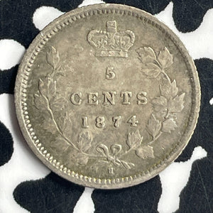 1874-H Canada 5 Cents Lot#JM9646 Silver! Plain '4'