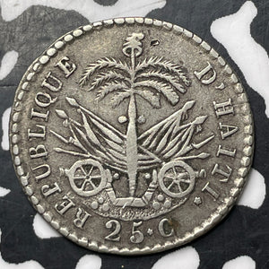 AN 24 (1827) Haiti 25 Centimes Lot#MK373 Silver! KM#18.1