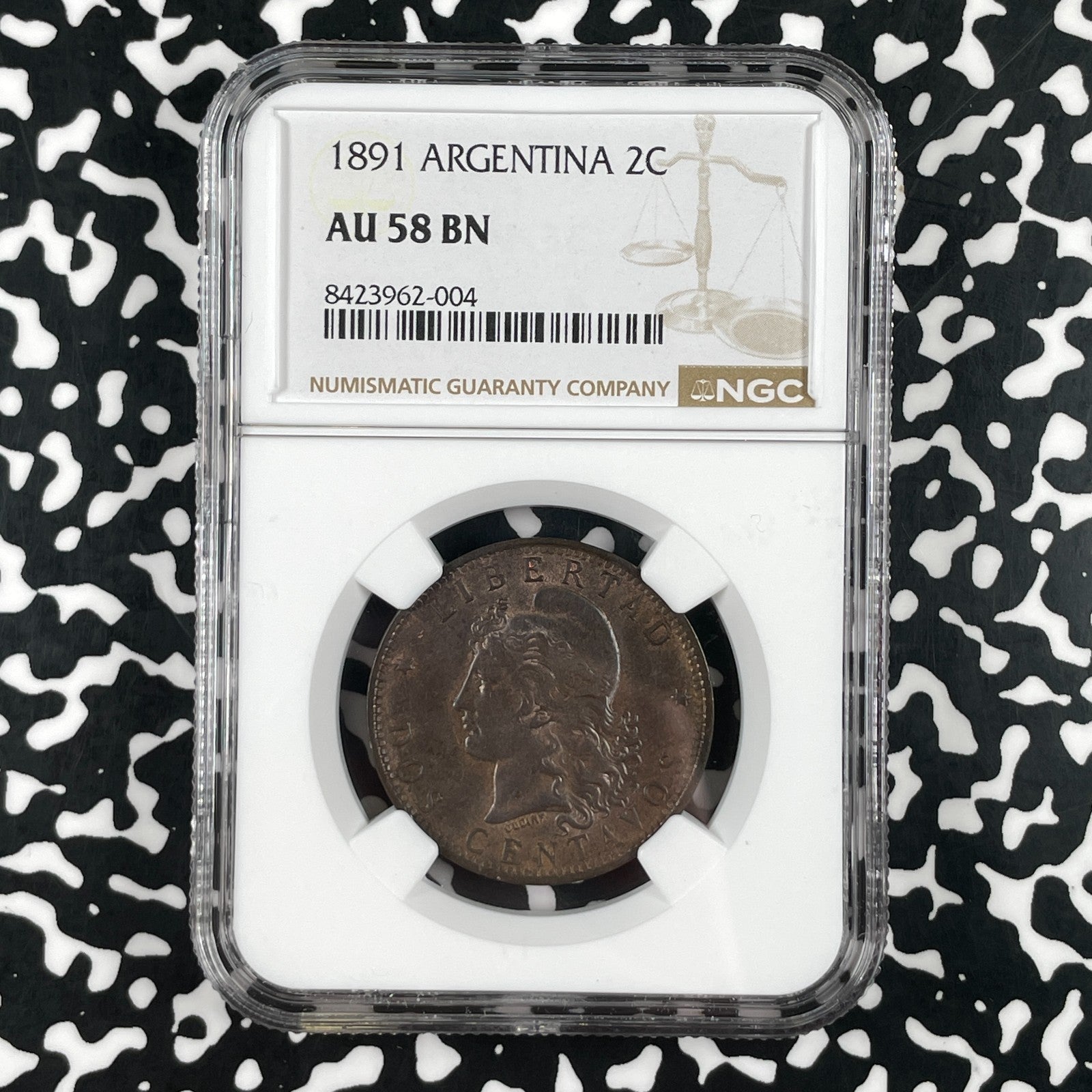 1891 Argentina 2 Centavos NGC AU58BN Lot#G3352