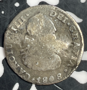 1808-Mo TH Mexico 1/2 Real Half Real Lot#T3182 Silver! Bent