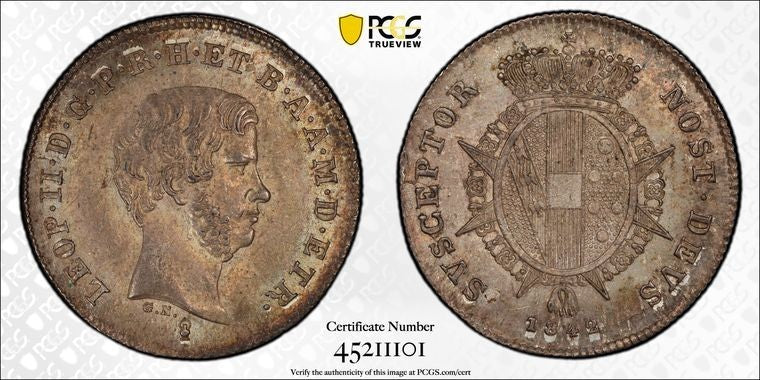 1842 Italy Tuscany 1 Paolo PCGS MS64 Lot#G4039 Silver! Choice UNC!