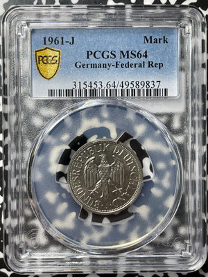 1961-J West Germany 1 Mark PCGS MS64 Lot#G7707 Key Date! Choice UNC!