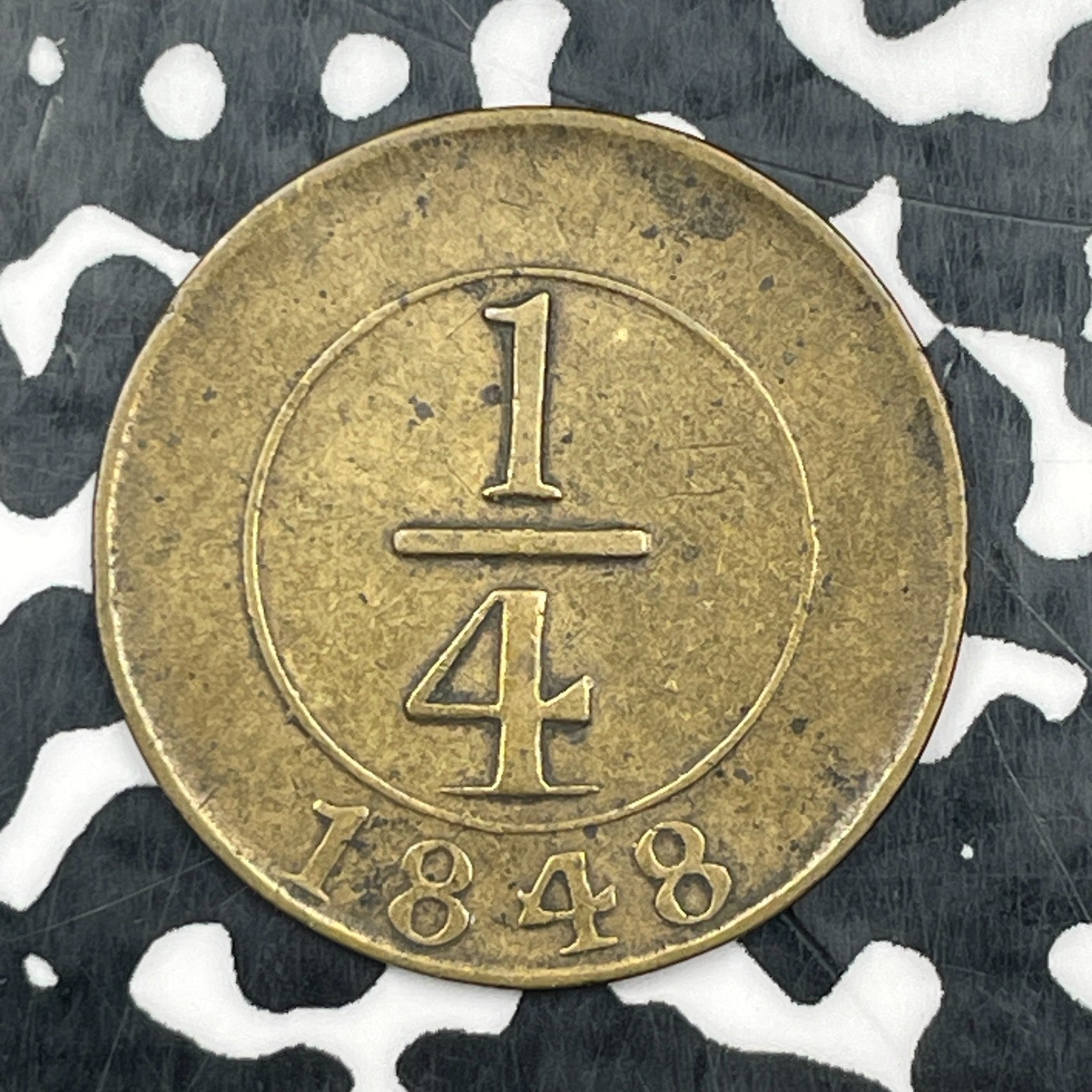 1848 Dominican Republic 1/4 Real Lot#N3549 Reverse Scratched