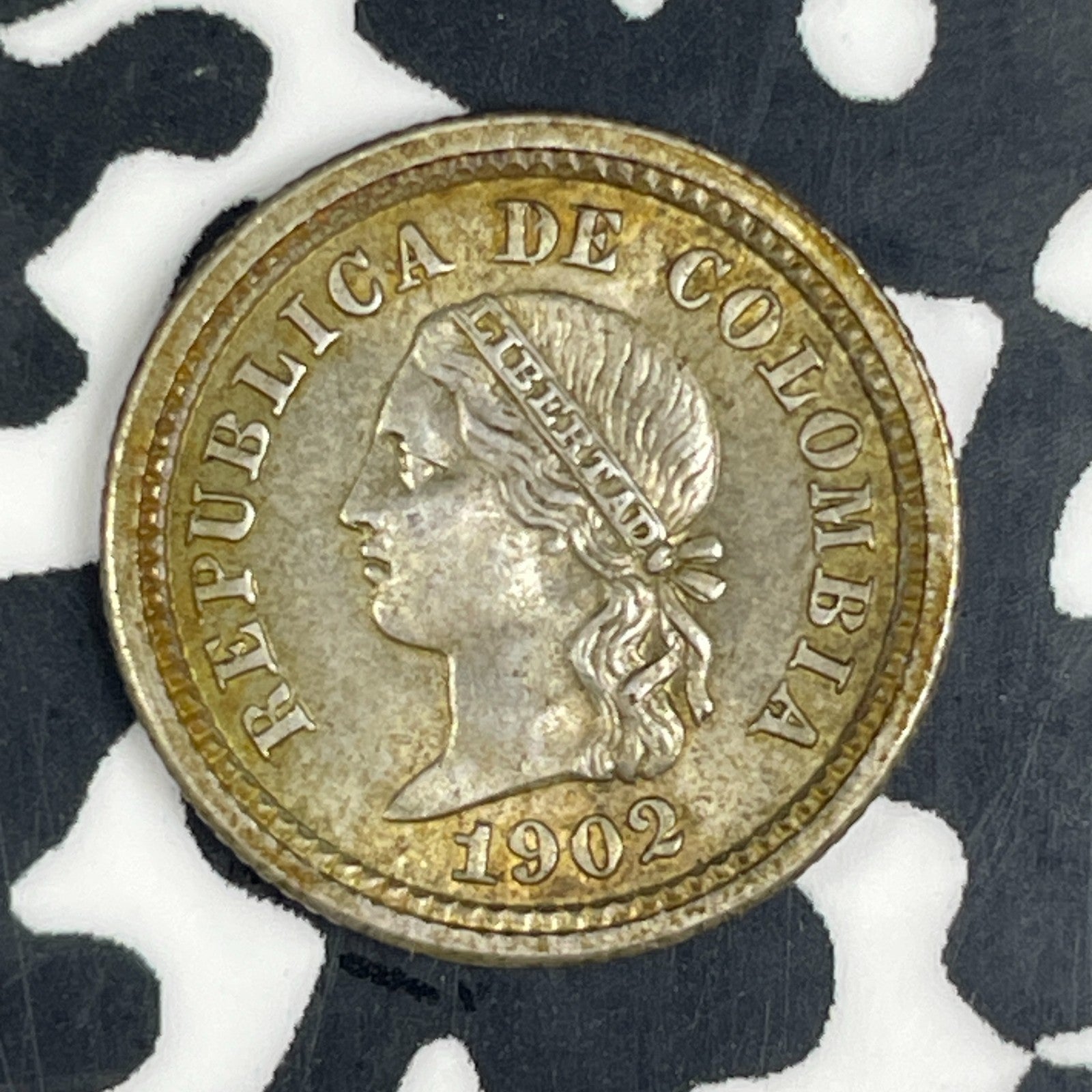 1902 Colombia 5 Centavos Lot#C9123 Silver! High Grade! Beautiful! KM#191